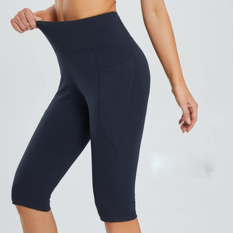 WNVMWI Walking Shorts Women Compression Short Legging Shorts Knee Length Leggings Casual Yoga Exercise Workout Capris with Pockets Navy Walmart