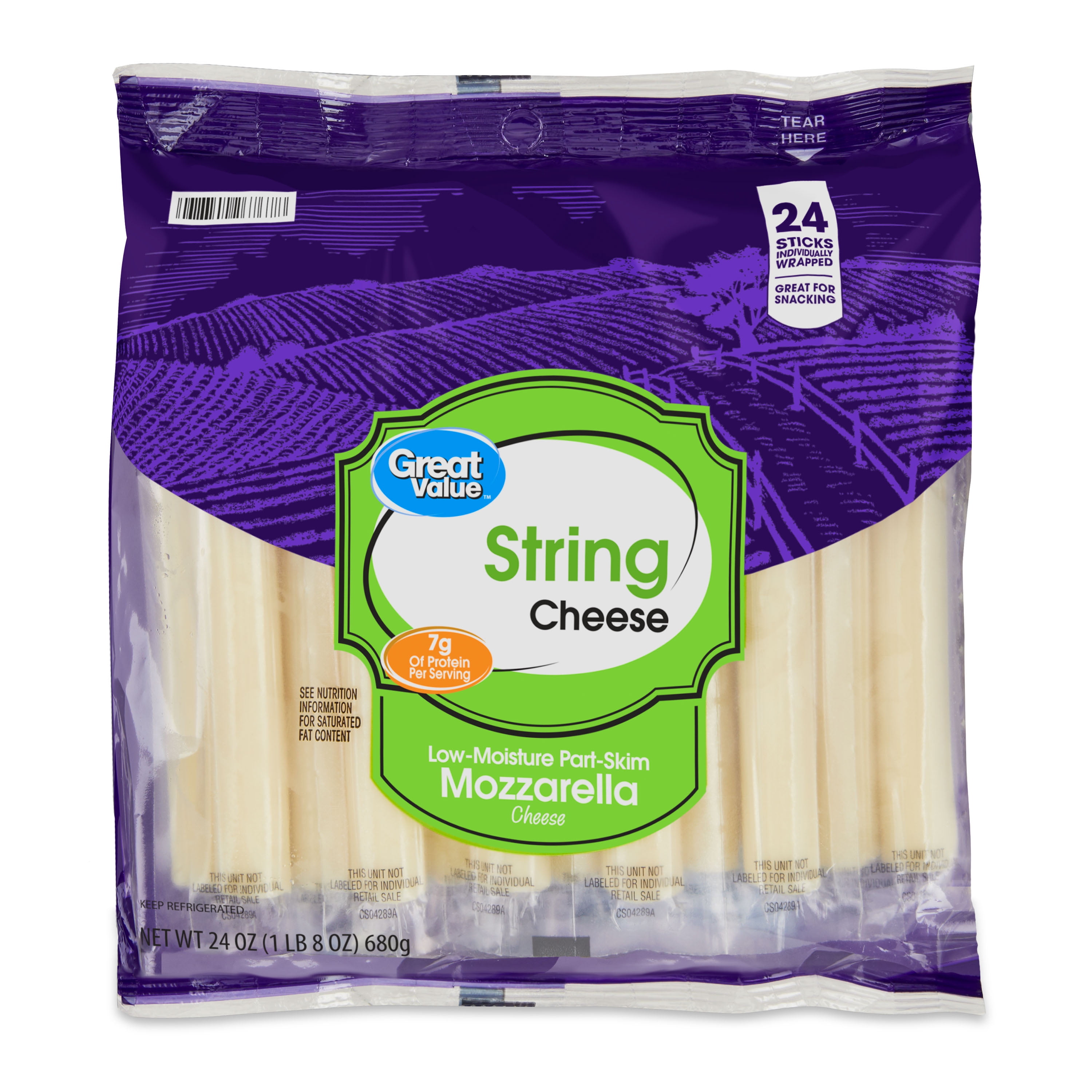 Great Value LowMoisture PartSkim Mozzarella String Cheese, 1 oz, 24