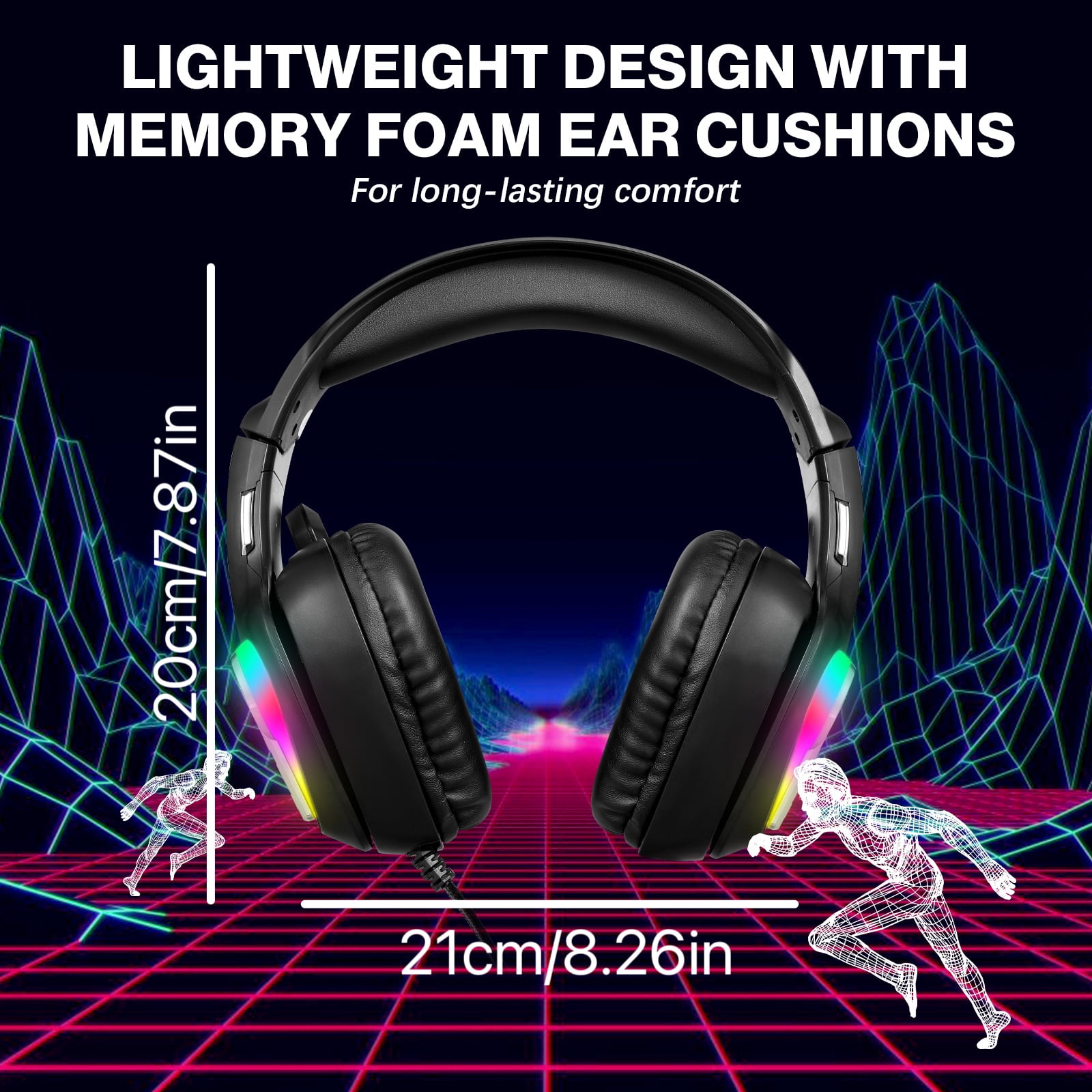 Wireless Gaming Headsets, 2.4GHz Wireless Gaming Headphone with ENC Noise Canceling Microphone, Bluetooth 5.4, Cool Lighting, 50H Battery, 40mm Drivers