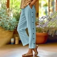 thumbnail image 2 of OSOLU Women Solid Color Casual Summer Nine Length Pants With Button Design For Daily Wear Ideal For Short Sleeve Outfits Easy Care Cozy Trousers Daily Relaxed Fit Breathable Bottoms, 2 of 4