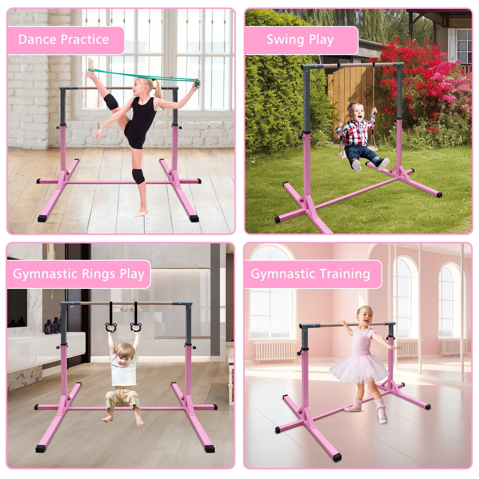 EUROCO Expandable Gymnastics Bar for Kids, Height Adjustable Horizontal Training Bar Home Gym