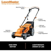 LawnMaster MEB1216K 16-Inch Corded Electric Lawn Mower, 12AMP, Folded, 5 Heights, 8-Gallon Bag, Lightweight for Small & Medium Lawns