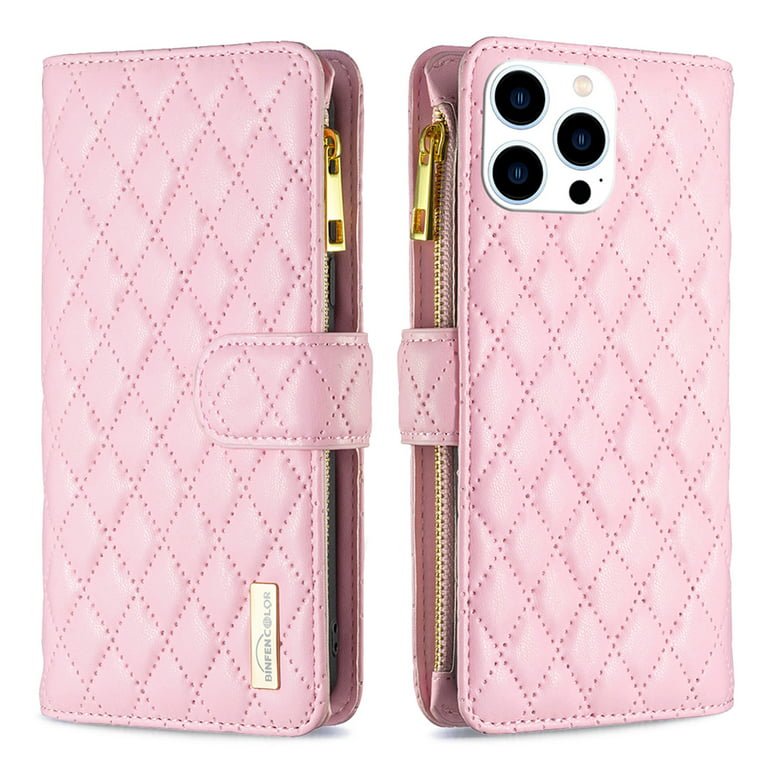 iPhone 14 Pro Max Women Wallet Case, Magnetic Leather Purse Zipper Wallet  Folio Flip Credit Card Coin Stand Case with Wristp Hand Strap Lanyard  Compatible with iPhone 14 Pro Max, Pink 
