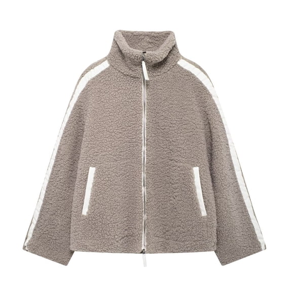 Ruimatai Women's Spring Summer Casual Loose Fit Fleece Lapel Pocket Zipper Jacket Outerwear Polyester