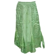 Mogul Women's Gothic Skirt Green Ethnic Embroidered Stylish Skirts