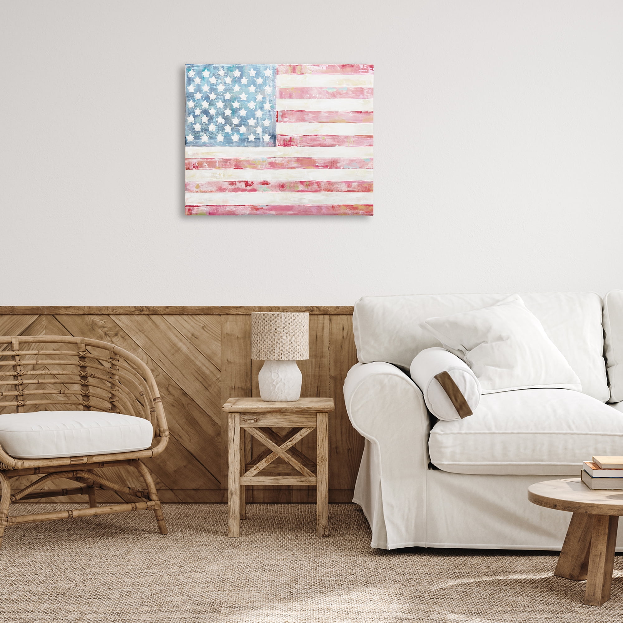Stupell Industries Patriotic Brushed Flag Town & City Painting Gallery Wrapped Canvas Art Print Wall Art, 30 x 24