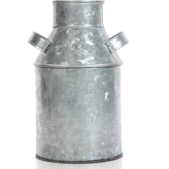 Hosley Galvanized Milk Can - 9.75" High Rustic Vase, Farmhouse Vase, Vintage Flower Vase for Floral Arrangements, Weddings, Spa, and Flower Displays
