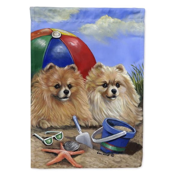 Carolines Treasures PPP3145CHF 28 x 0.01 x 40 in. Pomeranian Beach Canvas House Flag