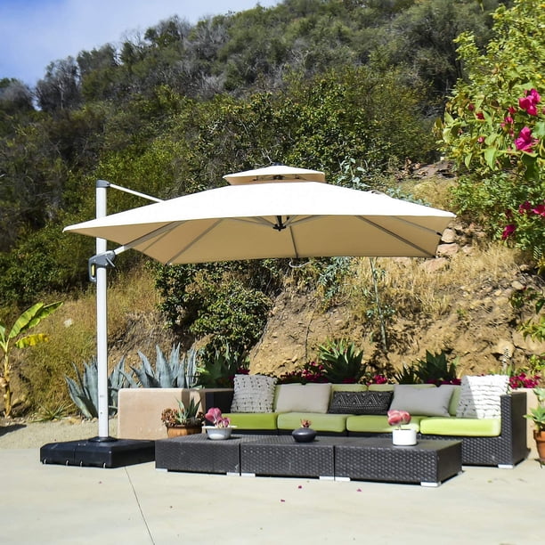 Purple Leaf 11 Feet Double Top Deluxe Square Patio Umbrella Offset Hanging Umbrella Outdoor Market Umbrella Garden Umbrella Beige Walmart Com Walmart Com