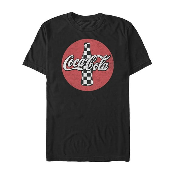 Men's Coca Cola Checkered Soda Bottle Graphic Tee Black Large