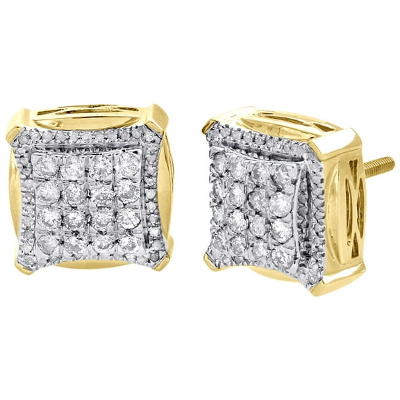 10K Yellow Gold Diamond Tier Double Halo Frame Studs Square Pave Earring 0.99 CT