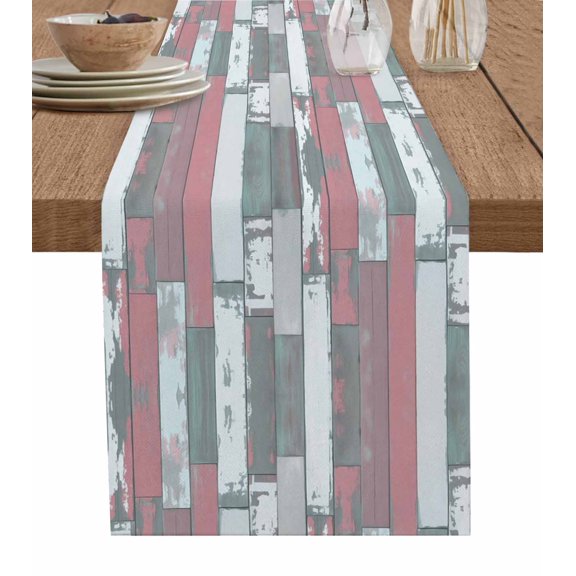 Pink Gray Table Runner 60 Inches, Country Vintage Gradient Mottled Wood Grain Bed Runner Dresser Scarves Tabletop for Indoor Outdoor Parties/Ceremony/Banquet, 13" x 60"