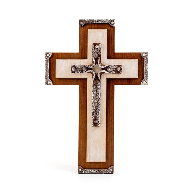 Cruz de madera de pino OKSQW con gancho, 27 x 18 x 2 cm