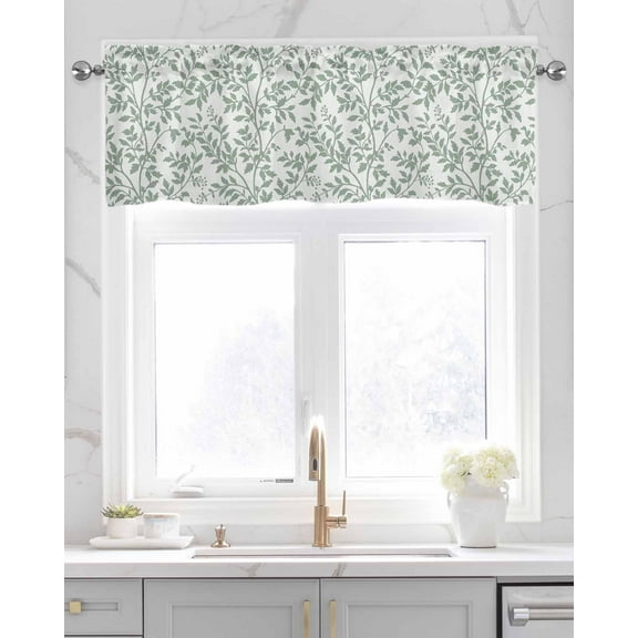 Valances for Living Room Green Leaf Print Window Valances for Kitchen Farmhouse Rod Pocket One Panel 54x18