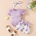 thumbnail image 2 of NOLDARES Newborn Baby Girl Outfit Ruffle Romper Dress Shorts Coming Home Clothes Set(Light Purple,0-3 Months), 2 of 6