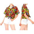 thumbnail image 2 of LA LEELA Women's Button Down Blouses Summer Beach Party Blouses Shirt Tropical Blouse Short Sleeve Button up Shirts Hawaiian Dresses for Women S Parrot Palm, Red, 2 of 4
