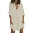 thumbnail image 3 of Wsyxszg Women's Oversized Short Sleeve Button Down Shirt Dress with Pockets Casual Summer Beach Cover Up, 3 of 6