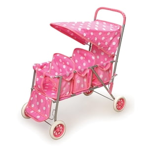 Badger Basket Triple Doll Stroller, Pink Polka Dots