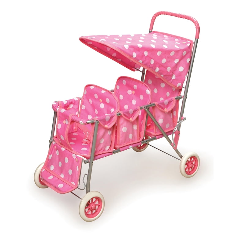 Badger Basket Triple Doll Stroller, Pink Polka Dots photo 1