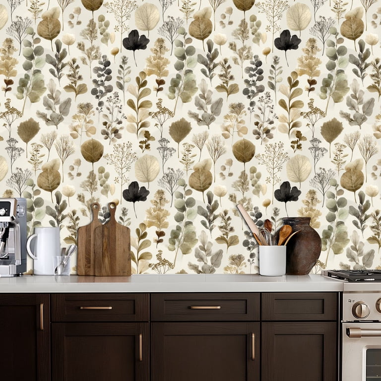 Peel and Stick Wallpaper Botanical Leaves minimalist Earthy Tones ...