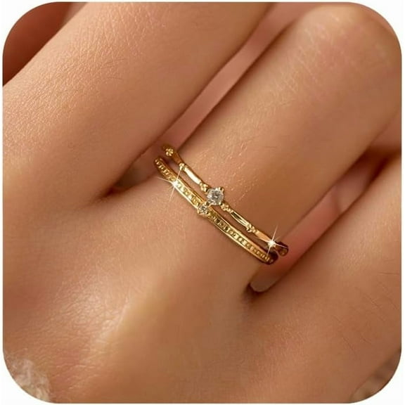 S925 Sterling Silver Crown Layered Rings for Women 14k Gold Plated Dainty Cubic Zirconia Wedding Band Eternity Promise Ring Jewelry Birthday Gifts for Her Mom to My Daughter