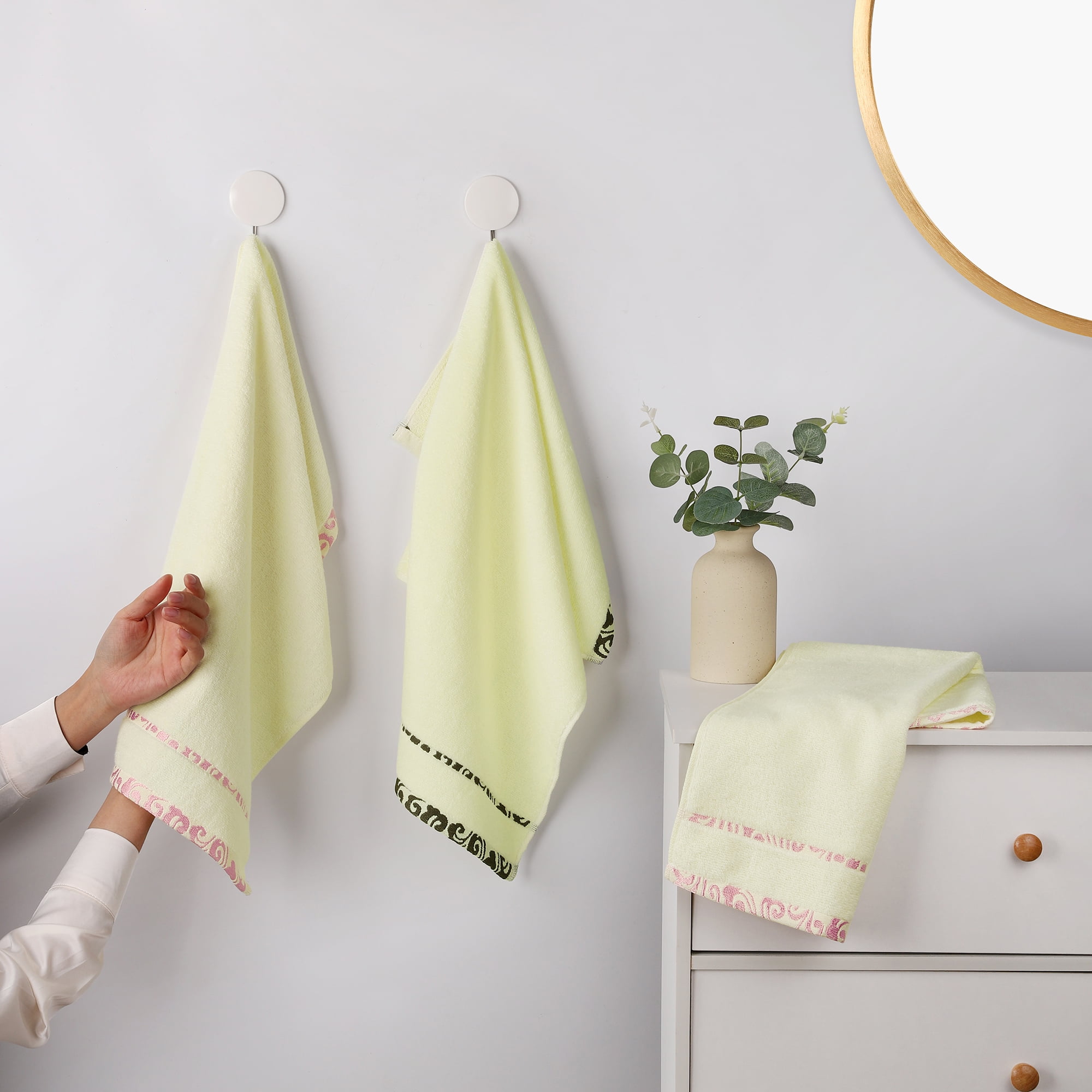 Unique Bargains Chic Striped Hand Towel Set Cotton Absorbent Pink 4-Piece