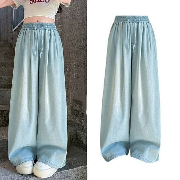 WILLBEST Jeans Mujer Pantalones Anchos para Niñas, Cómodos, 2025, Con Cordón En La Cintura, Rectos E Informales, para Actividades Al Aire Libre de Primavera y Verano, de 8 a 14 Años. 9-10 Years