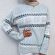 thumbnail image 1 of Suéter Suéter de punto para mujer, medio cuello alto, estampado de copos de nieve, jerséis de ganchillo, manga larga, estilo navideño, traje informal para vacaciones Ygjytge Azul T S para Mujer, 1 of 6
