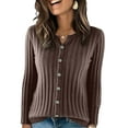 thumbnail image 2 of Womens Button Down Knit Cardigan Long Sleeve Lightweight Open Front Casual Crew Neck Sweater Tops Coffee M, 2 of 5