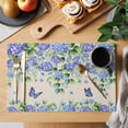 thumbnail image 2 of Purple Hydrangea Placemats Set of 8, Spring Eucalyptus Butterfly Rustic Burlap Placemats for Dining Table, Place Mats for Kitchen Tabletop, Waterproof Wipeable Dining Table Mats Set, 2 of 9
