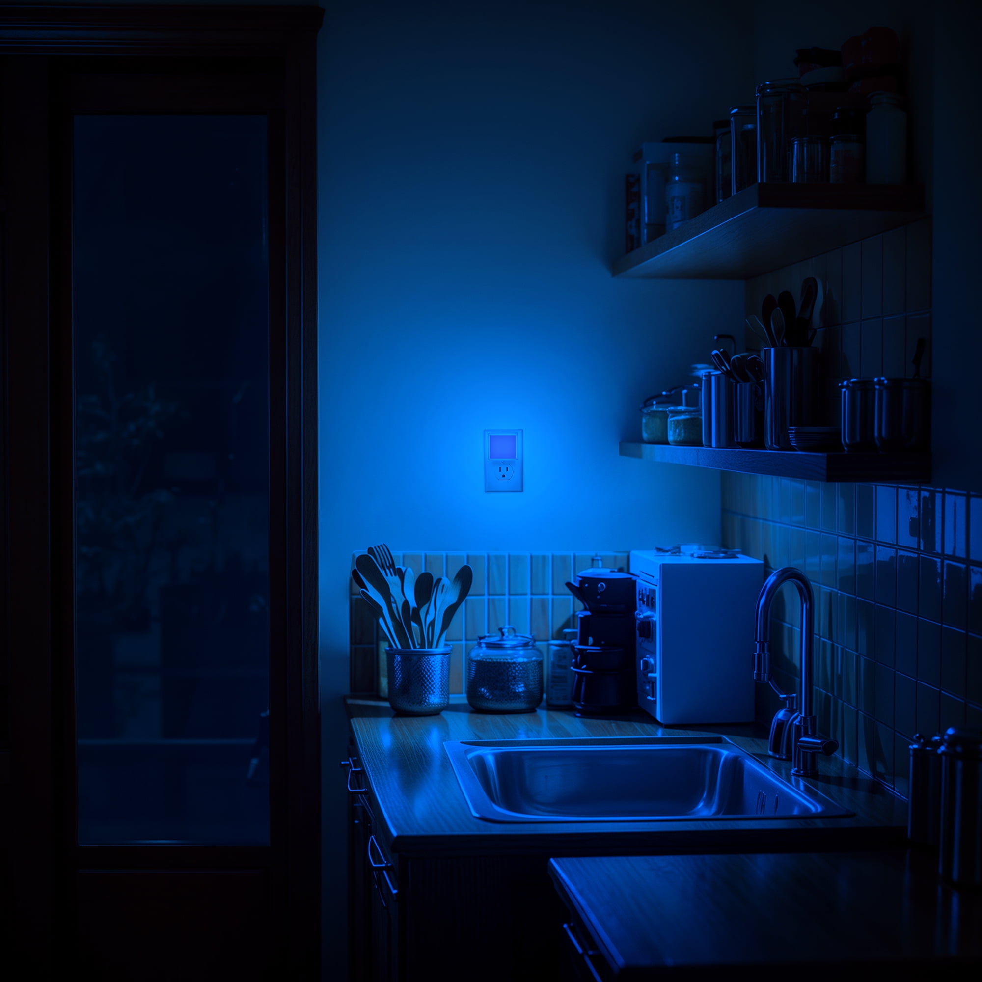 YANSUN 0.3-Watts Blue Square Decorative Integrated LED Plug-in Night Light with Dusk to Dawn Sensor, for Bedroom, 2-Pack