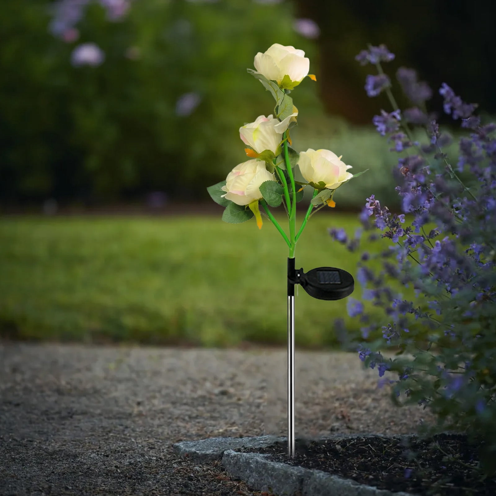 2-Pack Solar Rose Lights for Garden Decor | Outdoor Solar Powered LED Flower Lights with Stakes | Waterproof Landscape Lighting for Walkways, Patios, and Flower Beds