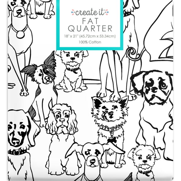 Create It 18"x21"100% Cotton Puppy Pals Precut Sewing & Craft Fabric, White 1 Piece