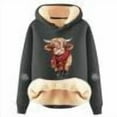 thumbnail image 3 of YUEHUA Sherpa Lined Hoodie Women Highland Cow Graphic Pullover Jumper Thicken College Hooded Sweatshirts, 3 of 5