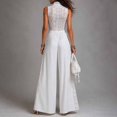 thumbnail image 5 of Dressy Casual Jumpsuits for Women Floral Lace Sleeveless High Neck Zipper Up Wide Leg Pants Jumpsuits, M, 5 of 6