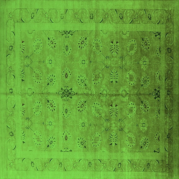 Ahgly Company Indoor Square Oriental Green Industrial Area Rugs, 4' Square