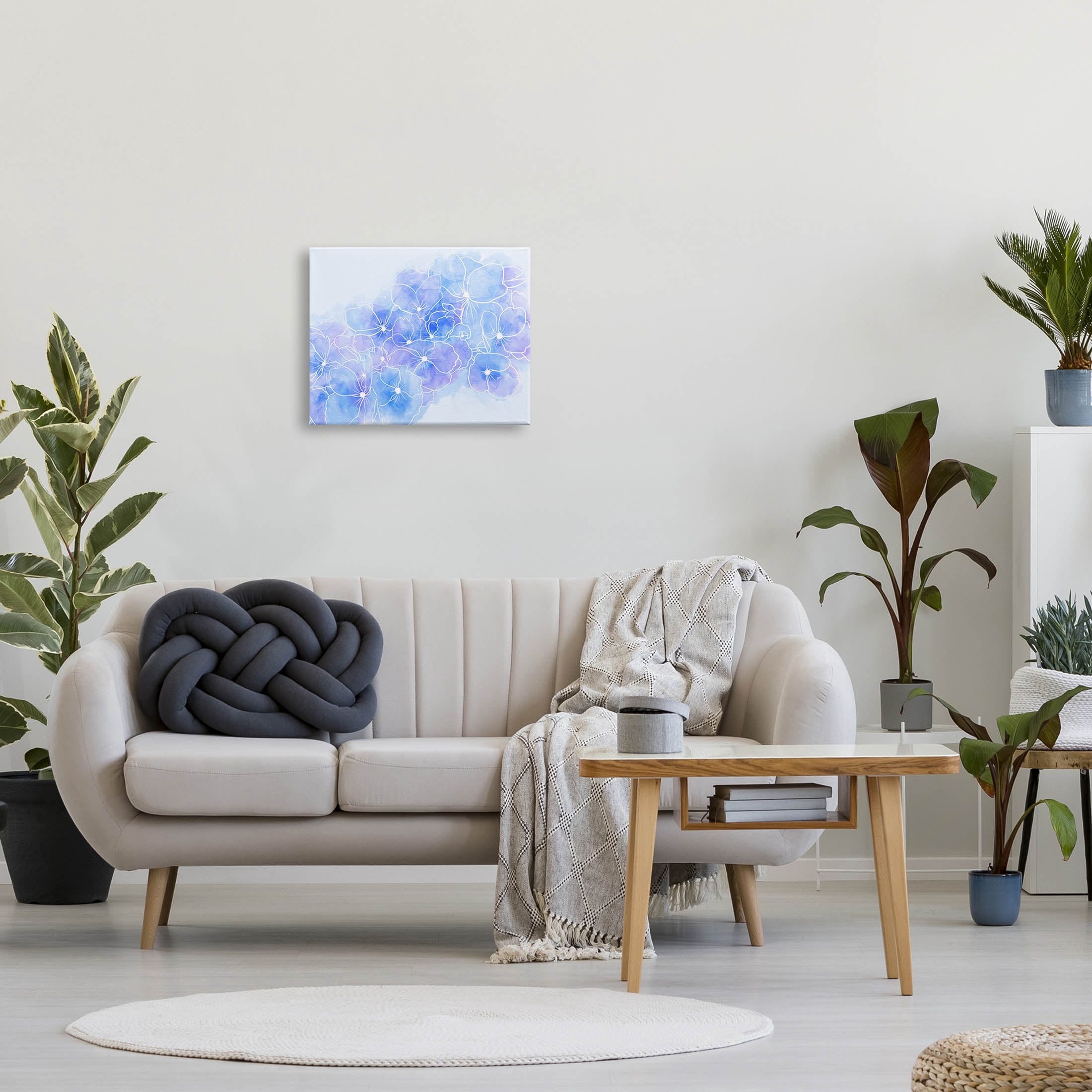Pastel Blue Flower Outlines Botanical & Floral Graphic Art Gallery Wrapped Canvas Print Wall Art