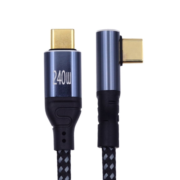 CY 1.0M USB-C 240W Type-C Cable 480Mbps 48V 5A Low Profile Angled 90 Degree Compatible with USB2.0 100W Charging for Laptop Tablet Phone