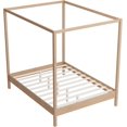 thumbnail image 4 of Solid Wood Queen Size Bed, Queen Bed Canopy Bed Frame Four Poster Platform Bed with Slats Support, No Box Spring Needed, Mattress Not Included, Easy Assembly (Natural, Queen), 4 of 8