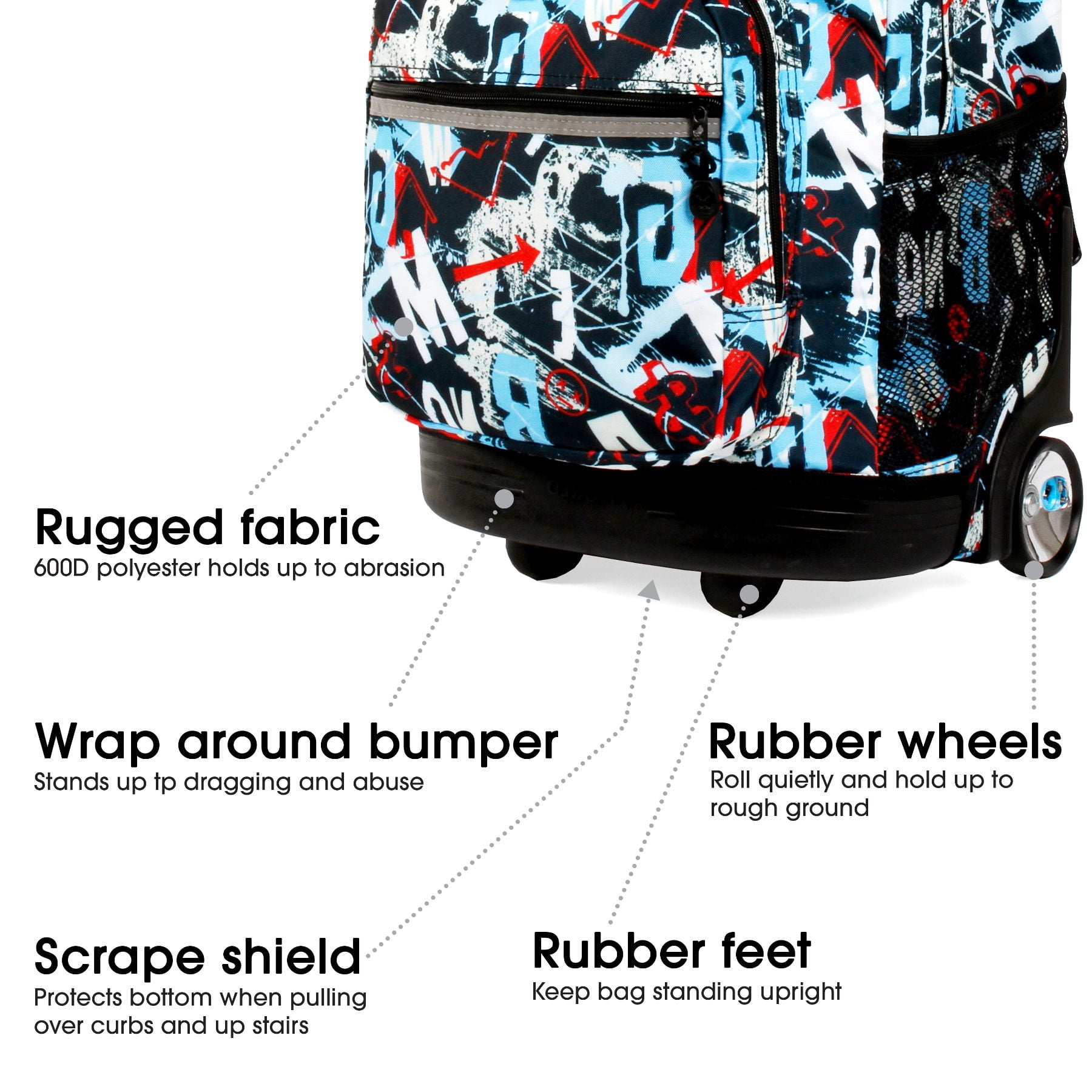 J World Boys and Girls Sunrise 18" Rolling Backpack for School and Travel, Graffiti