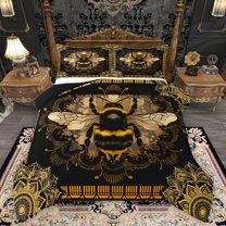 Manfei 3D Mandala Bee Queen Comforter Set for Kids, Western Damask Flower Print Bedding Sets, Western Bohemian Theme Reversible Bedding Comforter Set, Ultra Soft Bedroom Decor, 3pcs