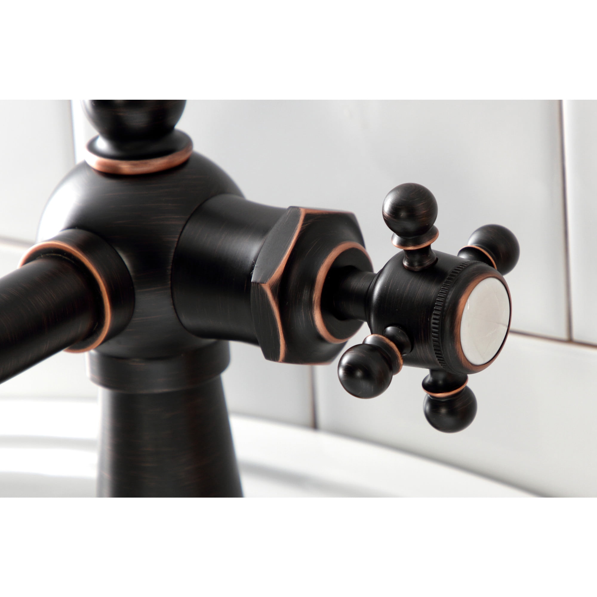 Kingston Brass KSD154BXNB Nautical One-Handle Single-Hole Bathroom Faucet with Deck Plate and Push Pop-Up Drain, Naples Bronze