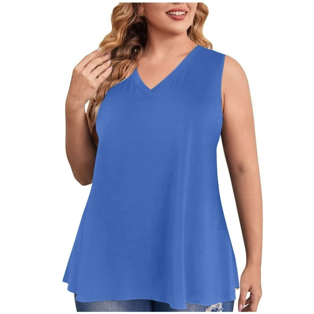 Timegard Camisoles pour Femmes Grande Taille à Col en V Sans Manches Confortables Amples Hauts Tuniques Décontractés pour Porter avec des Leggings