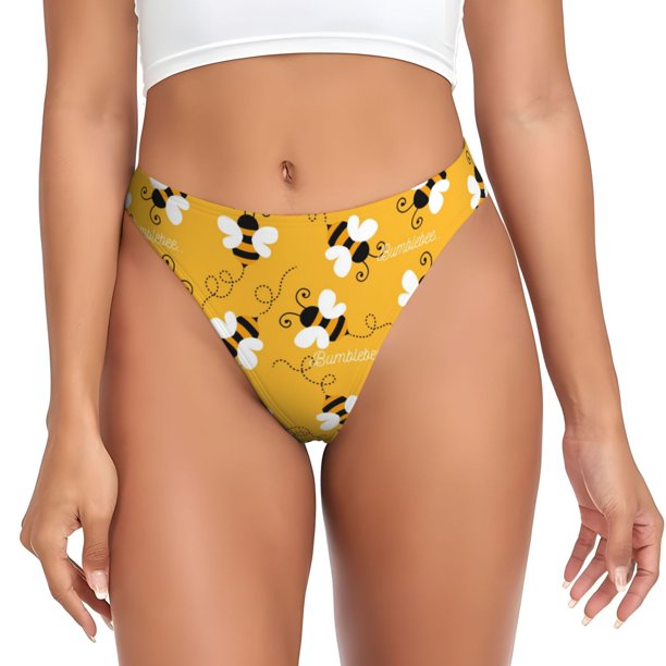 Balery Cute Bee Butterfly Yelllow Tangas de Algodón para Mujer con Estampado – Ropa Interior Sexy, Transpirable, G-string-Small