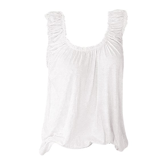 SRZYMJ Round Neck Beach Tank Tops for Women Casual Ruched Sleeveless Shirts Loose Fit Tunic Top Flowy Blouse Solid Cami Vest