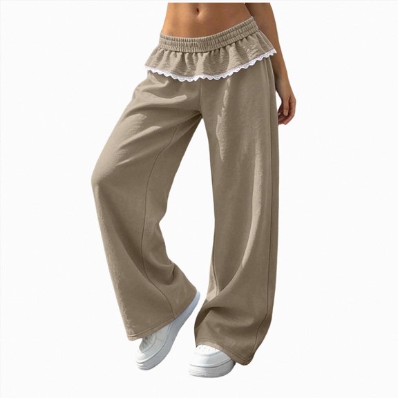 GEWSEY Wide Leg Sweat Pants for Womens Trendy 2026 Baggy Sweatpants Casual Drawstring Workout Pants with Pockets (Khaki, XXL)