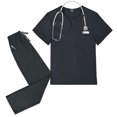 thumbnail image 2 of Women's Cool Stretch V-Neck Top and Cargo Pant Scrub Set with Regular and Petite Sizes 2025 Gray XL, 2 of 4