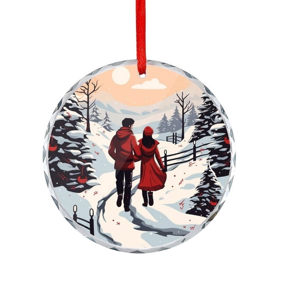 Snow Scene Holiday Crystal Glass Ornament Christmas Glass Round Ornaments Ornaments for Teacher Coworker Boss Friend Mentors for Family Couples Friends