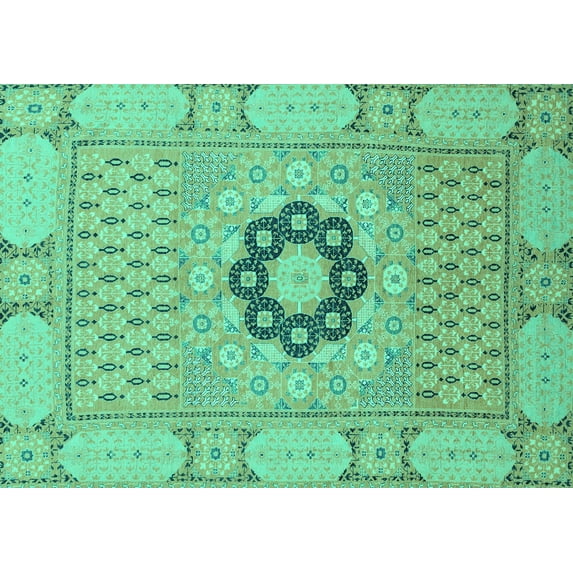 Ahgly Company Machine Washable Indoor Rectangle Abstract Turquoise Blue Modern Area Rugs, 8' x 10'