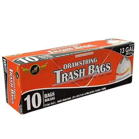 13 Gallon White Drawstring Garbage bags: 10CT